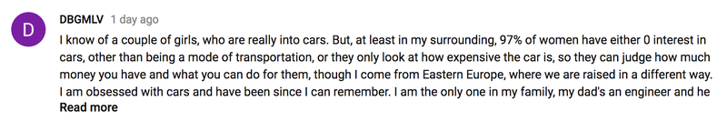 Illustration for article titled The Comments On This Video About A Lack Of 'Car Girls' Are Why There's A Lack Of Car Girls